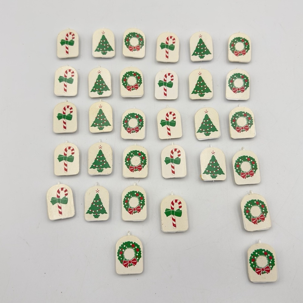 Vintage Lot Of 31 Small Christmas 1" White Clips W/ Tress, Candy Canes & Wreaths